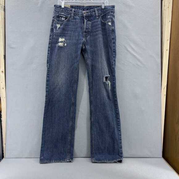Hollister Men’s Distressed Straight Leg Jeans W34 L34 Medium Wash Button Fly - Picture 1 of 11
